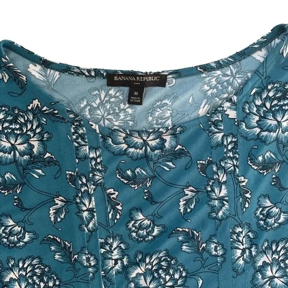 Banana Republic Teal Floral Long Sleeve Top, M - Picture 4 of 9